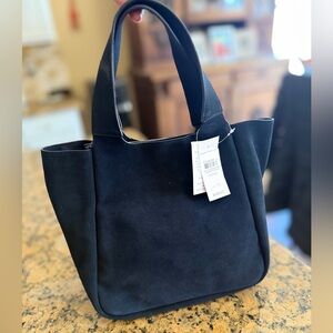 NWT Ann Taylor weekend navy blue genuine suede leather tote handbag